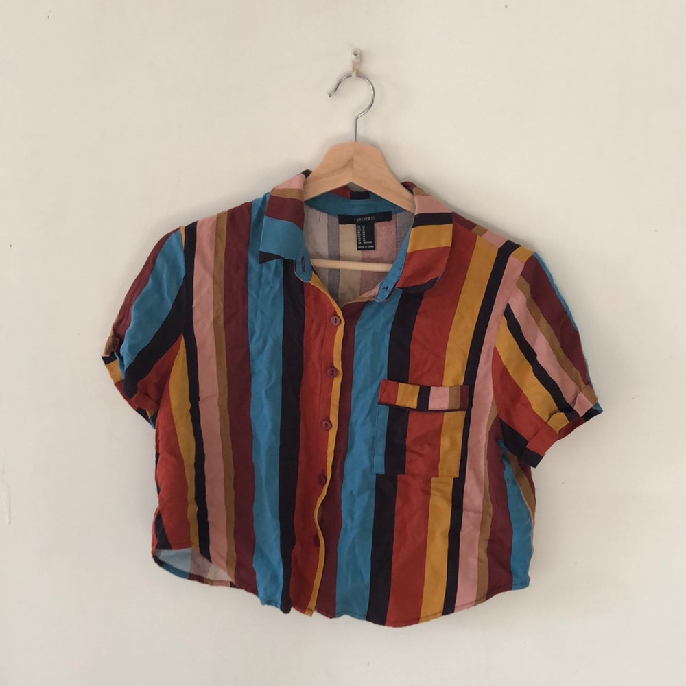 Cropped striped button up